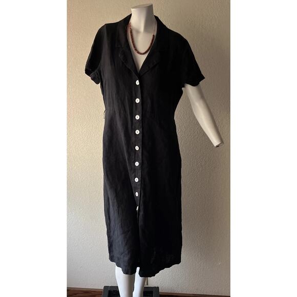Quince 100% European Linen Button Front Dress | Black |Medium | Missing Belt - Picture 4 of 16